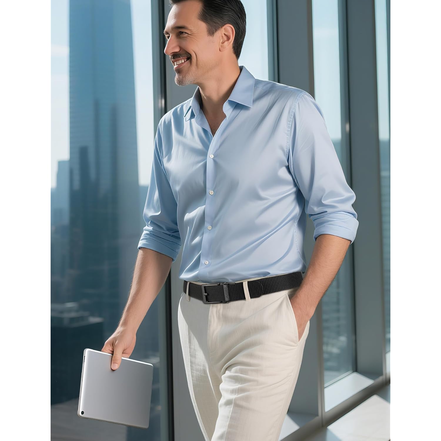 Jukmo Men'S 1.5" Ratchet Belt - No Hole Adjustable Pin-Look Buckle For Jeans & Chinos | Trim-To-Fit Nylon Webbing