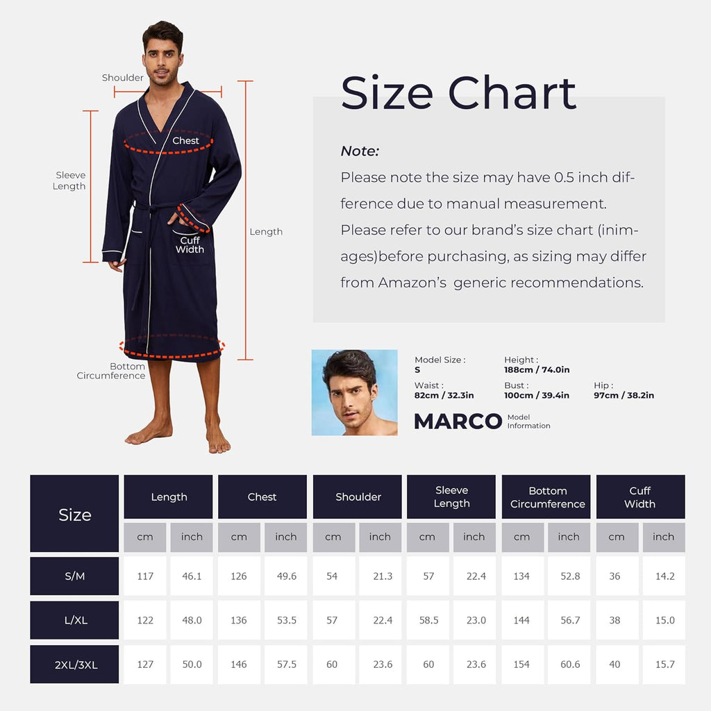 U2Skiin Mens 100% Cotton Robe Lightweight Knit Bathrobe