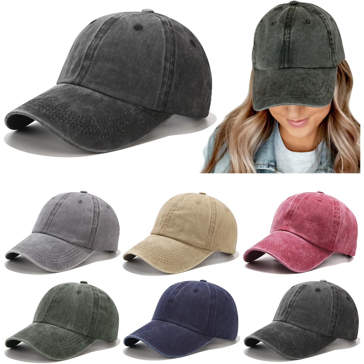 2-6 Packs Vintage Washed Plain Baseball Cap Distressed Dad Golf Hat For Men Women