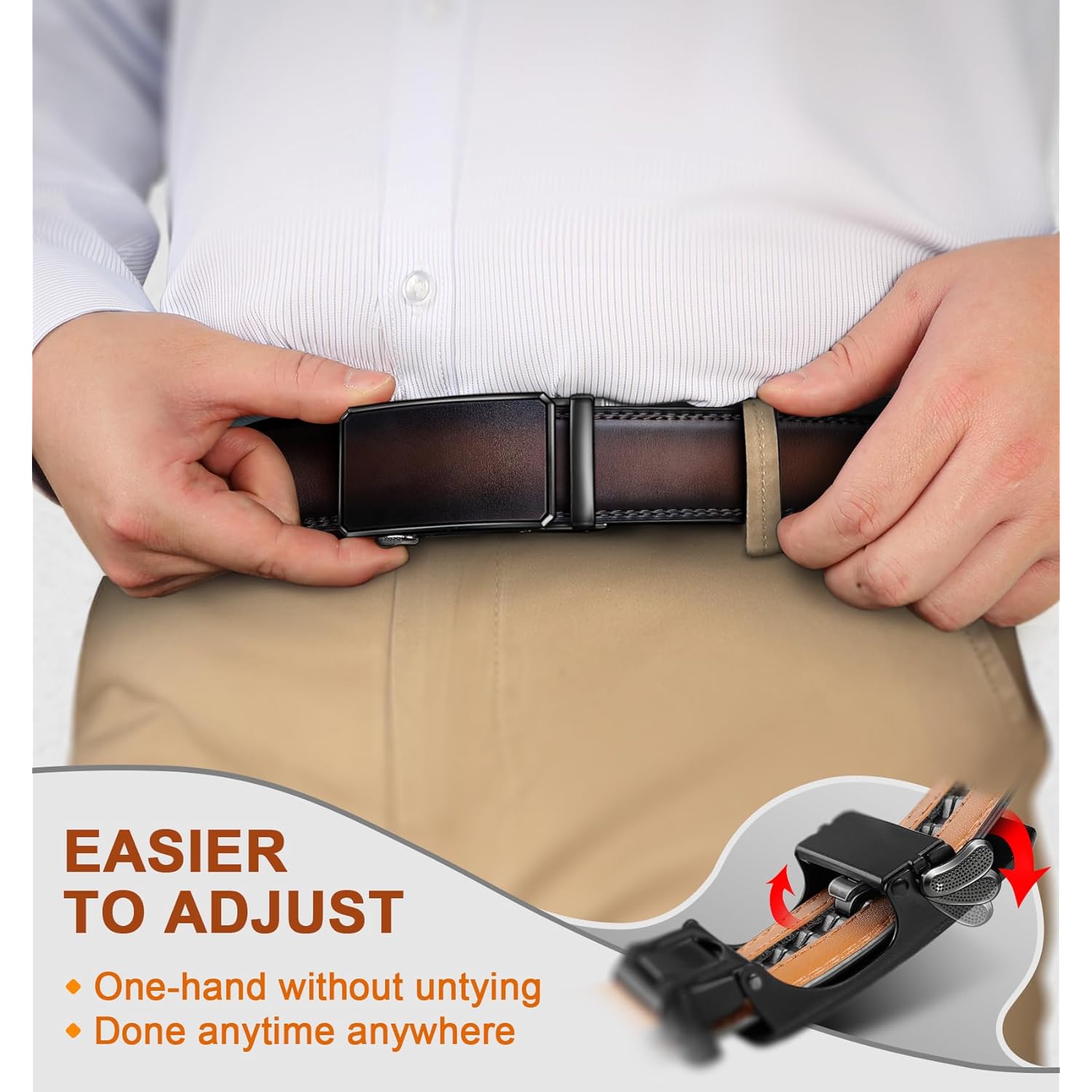 Kemisant Men Belt 2 Pack, Leather Ratchet Belt Easy Click Slide For Men 1 3/8",Cut For Fit