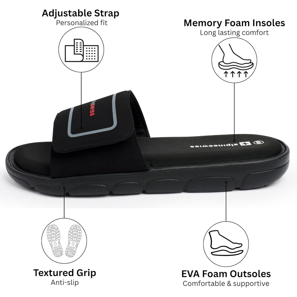 Alpine Swiss Gabe Men'S Cloud Slide Sandals | Ultra-Comfortable Shock-Absorbing Foam Insole With Arch Support | Adjustable Strap Waterproof Anti-Slip Traction | Great For Recovery Gym Shoes
