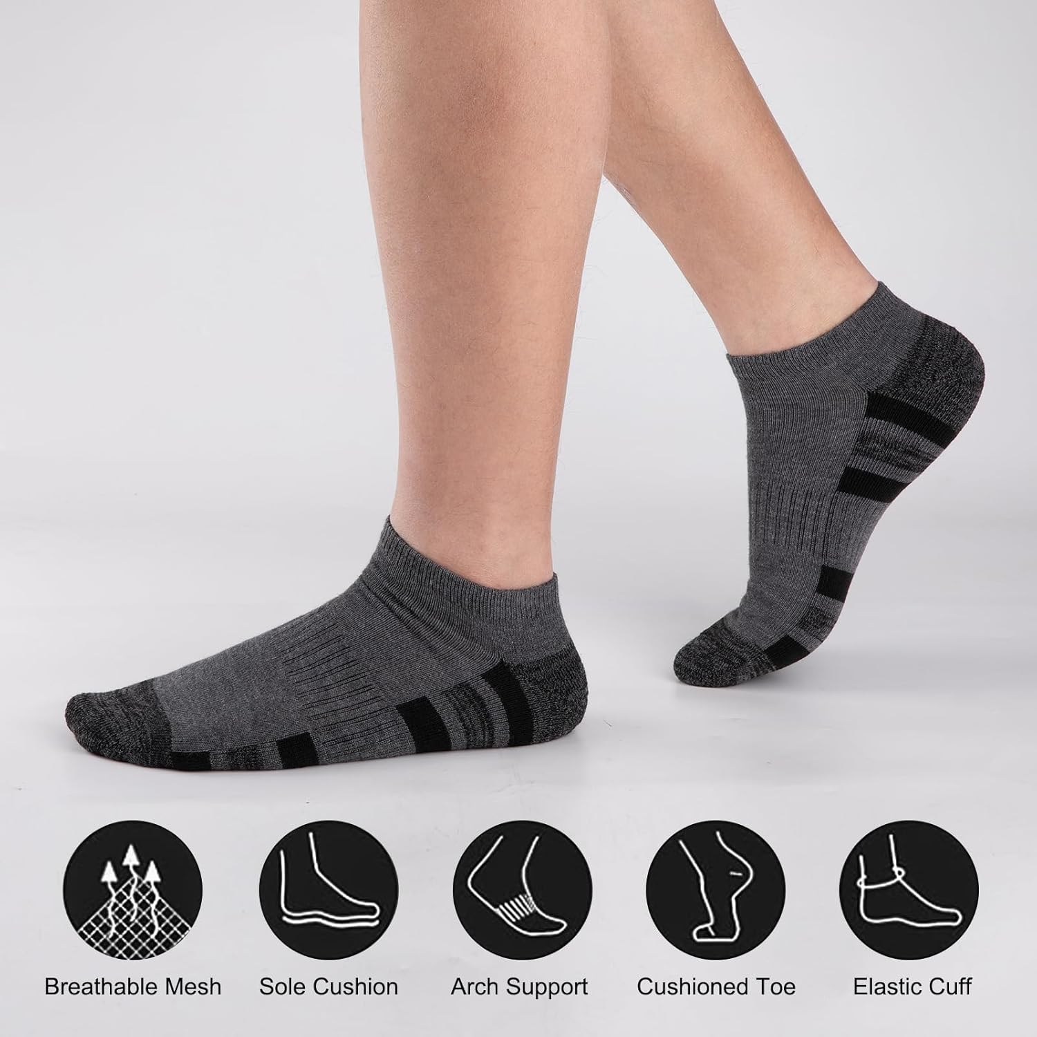 Coovan 12 Pack Mens Ankle Socks Low Cut Cushioned Comfort Breathable Casual Socks 12 Pairs