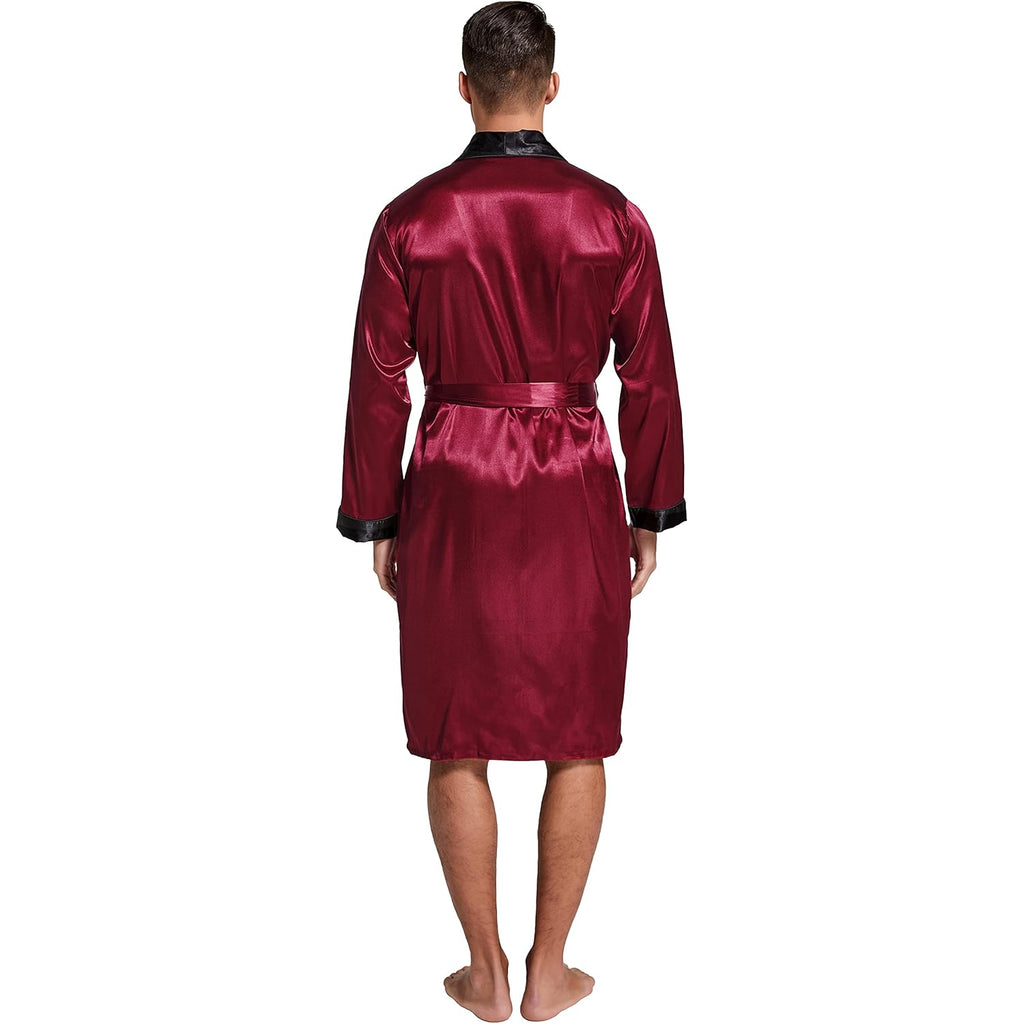 Tony & Candice Men'S Satin Robe Lightweight Long Sleeve Silk Kimono Bathrobe With Shorts Set Sleepwear
