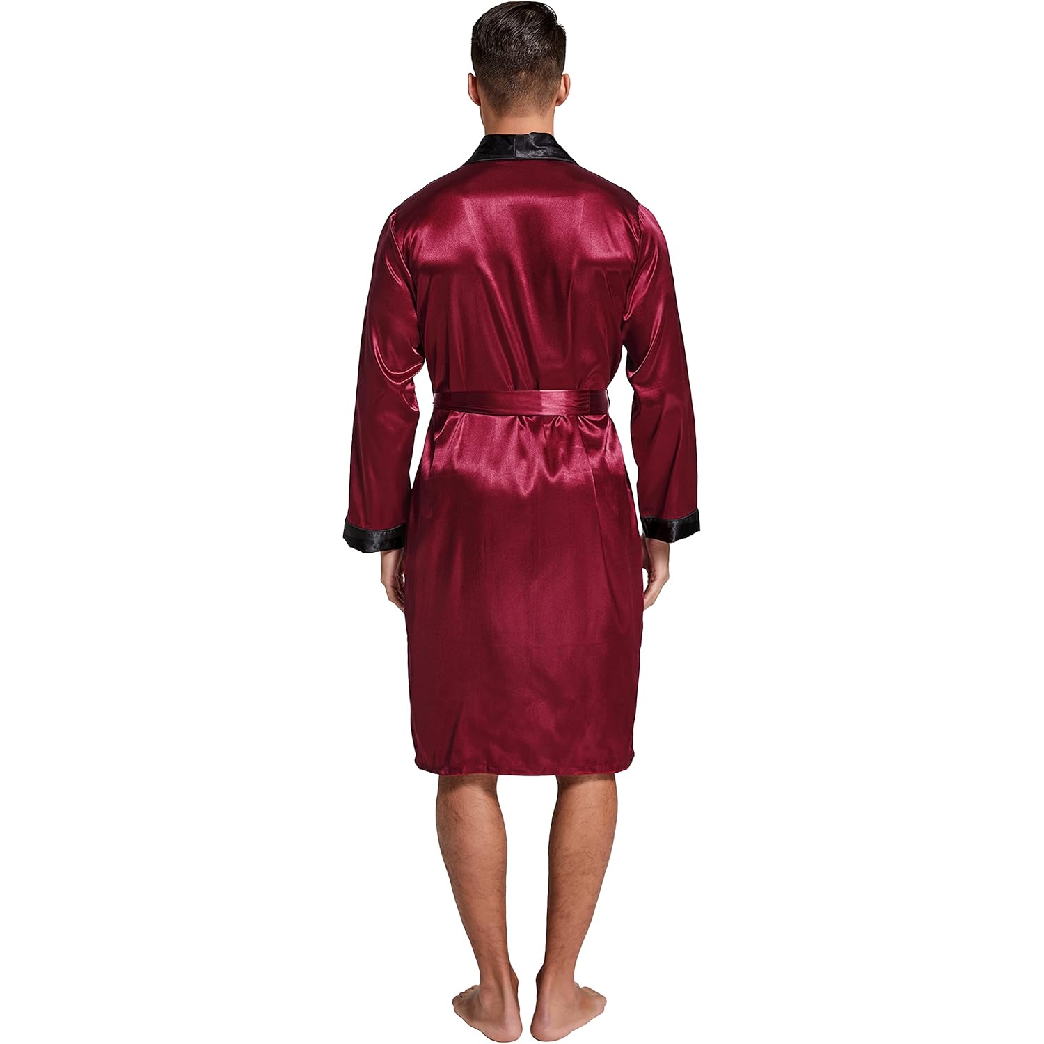 Tony & Candice Men'S Satin Robe Lightweight Long Sleeve Silk Kimono Bathrobe With Shorts Set Sleepwear