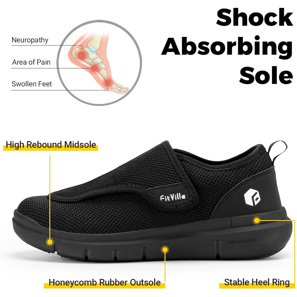Fitville Diabetic Shoes For Men Extra Wide Slip-On Shoes For Swollen Feet Adjustable Walking Shoes For Elderly Foot Pain Relief Neuropathy - Easytop Wings