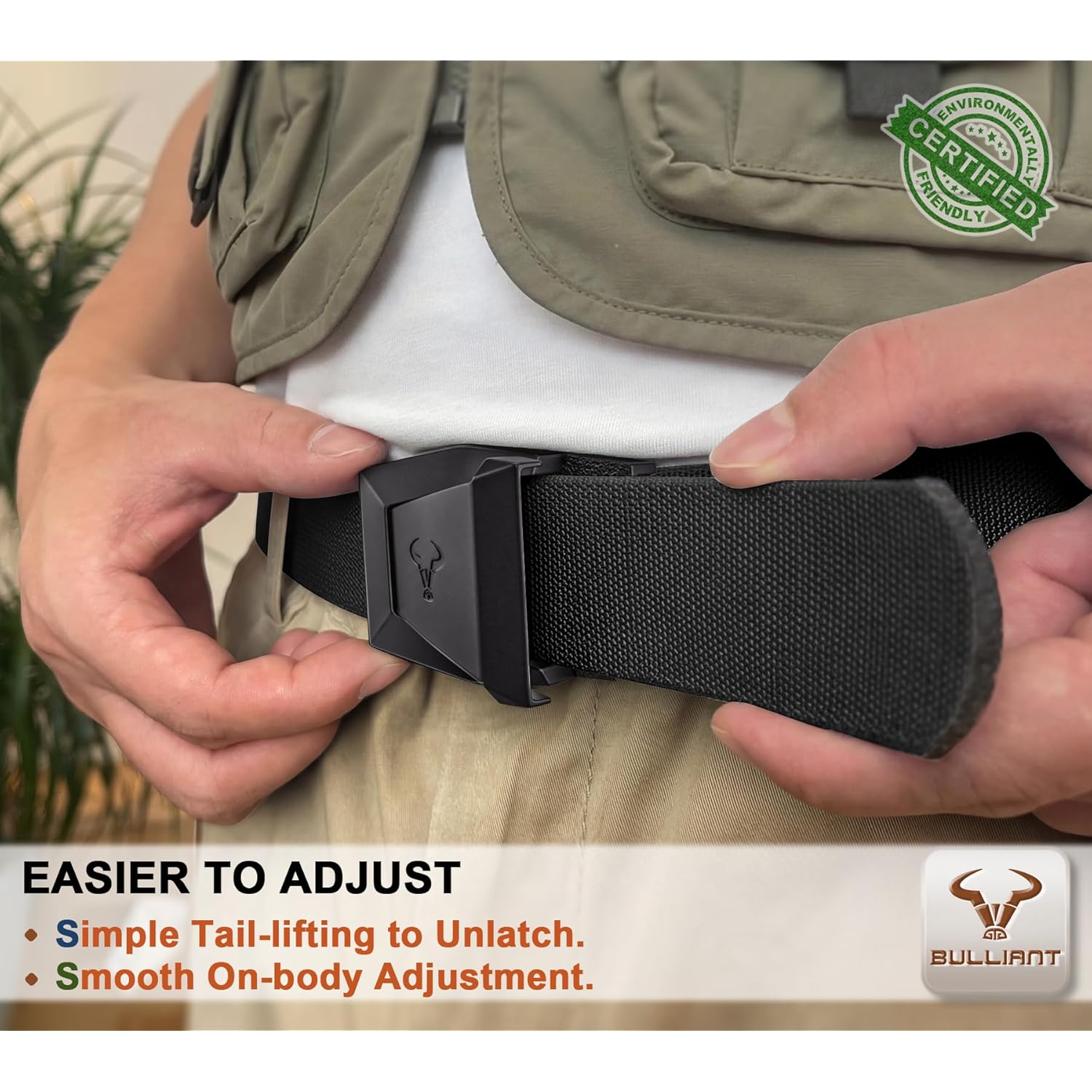 Bulliant Tactical Belt For Men, Men Stretch Nylon Web Gift Belt 1.5"-Hiking Rigger Military Work-Quick Release