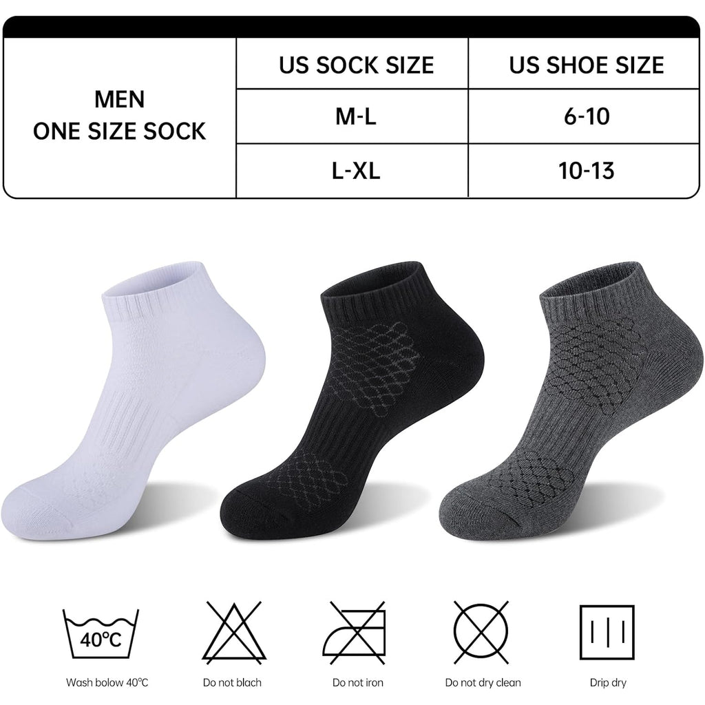 Mens 100% Cotton Cushioned Ankel Socks, Athletic Performance Running Moisture Wicking Breathable Socks