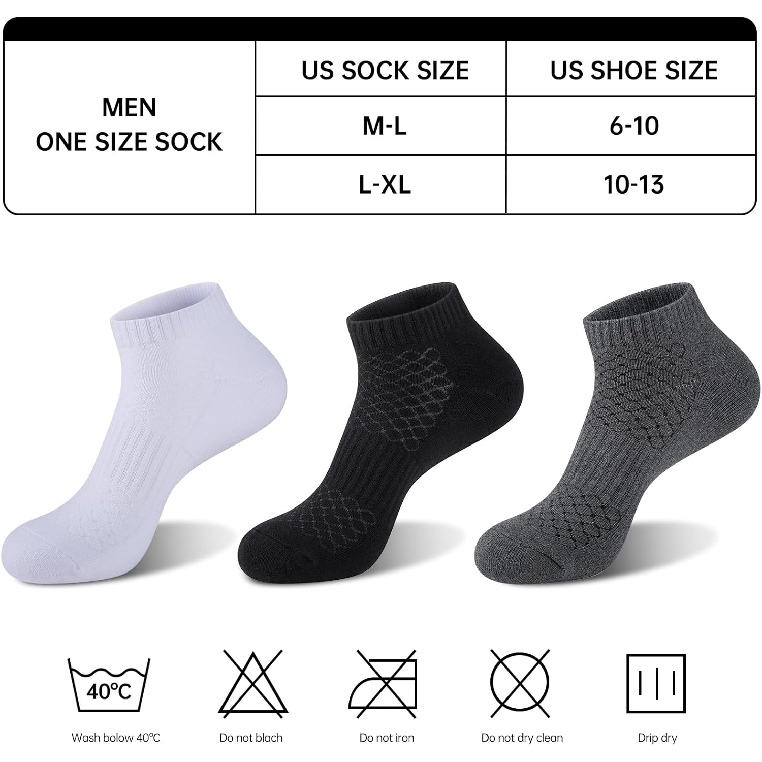Mens 100% Cotton Cushioned Ankel Socks, Athletic Performance Running Moisture Wicking Breathable Socks