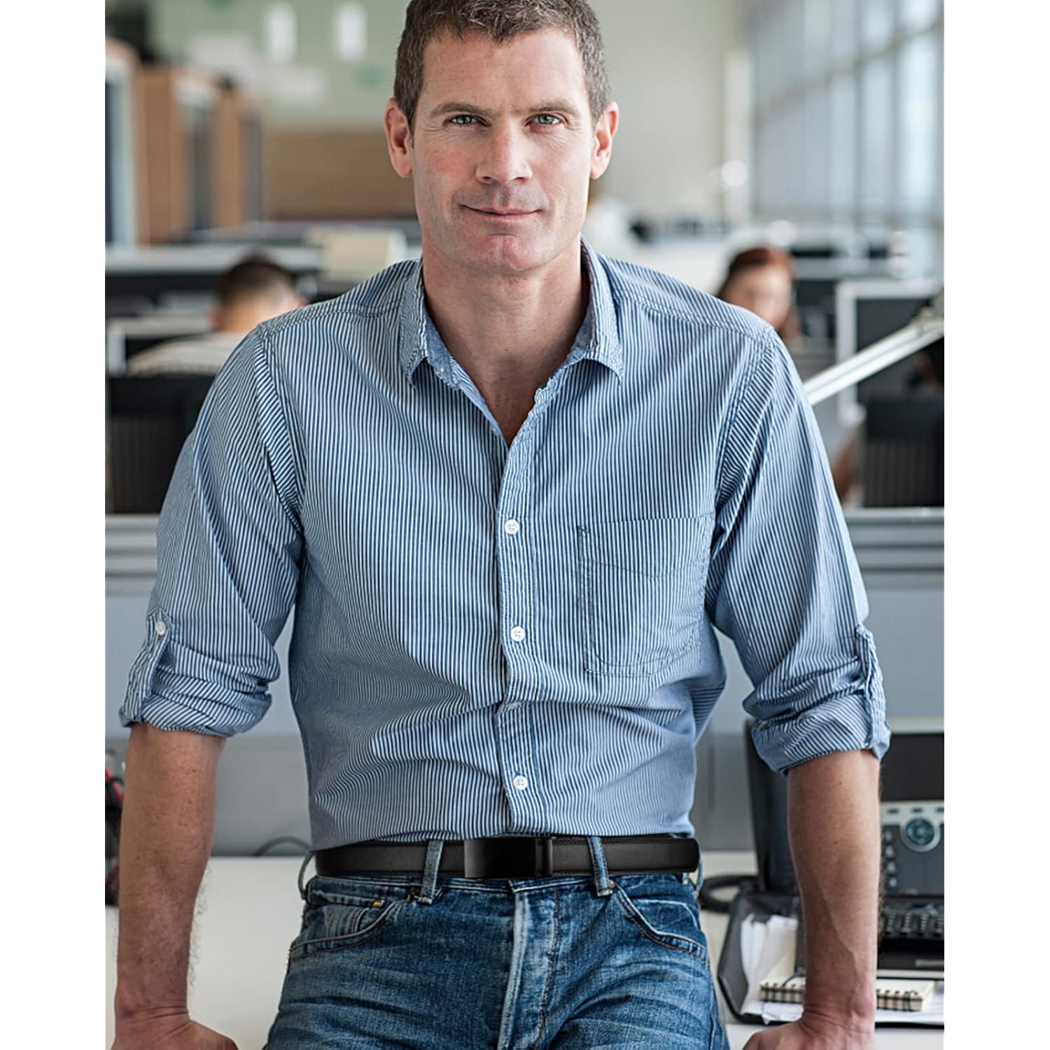 Bostanten Mens Belt Leather Ratchet Belt For Men Dress And Casual With Adjustable Buckle, Trim To Fit