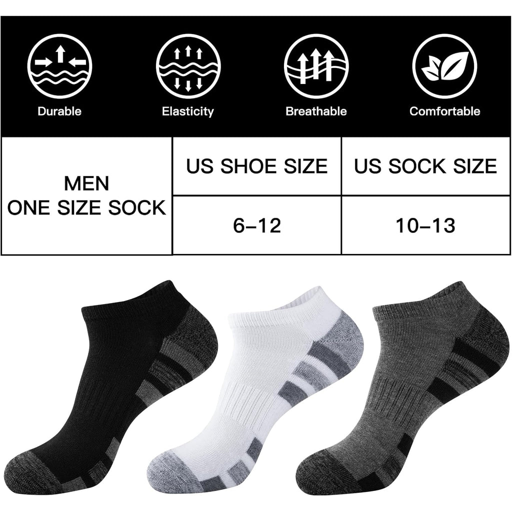 Coovan 12 Pack Mens Ankle Socks Low Cut Cushioned Comfort Breathable Casual Socks 12 Pairs