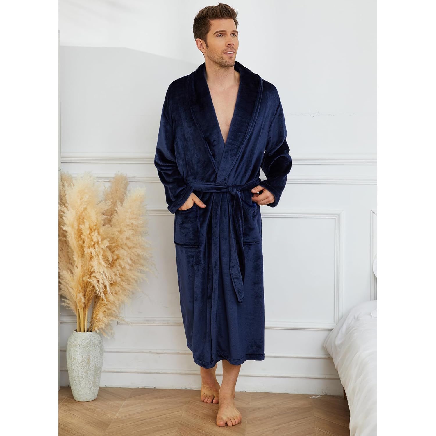 U2Skiin Mens Fleece Robe Plush Collar Shawl Bathrobe