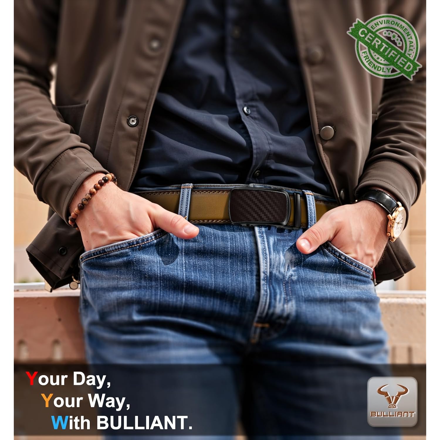 Bulliant Men'S Ratchet Belt 2 Pack-Click Leather Belt Adjustable For Men Gift 1 3/8-Cut For Perfect Fit