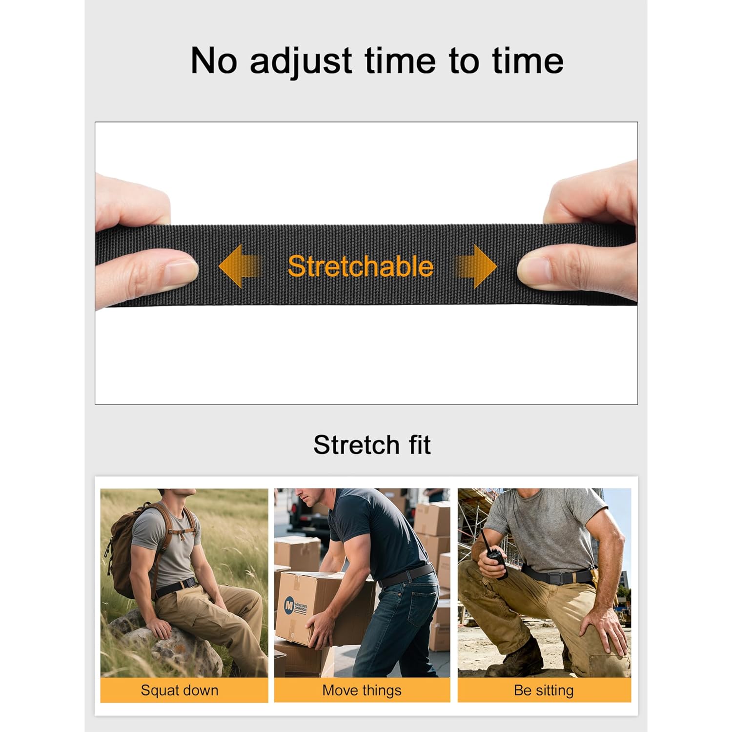 Jukmo Stretch Tactical Belt For Men, Military Work Rigger Hiking 1.5" Elastic Nylon Web Ratchet Quick Release Belt