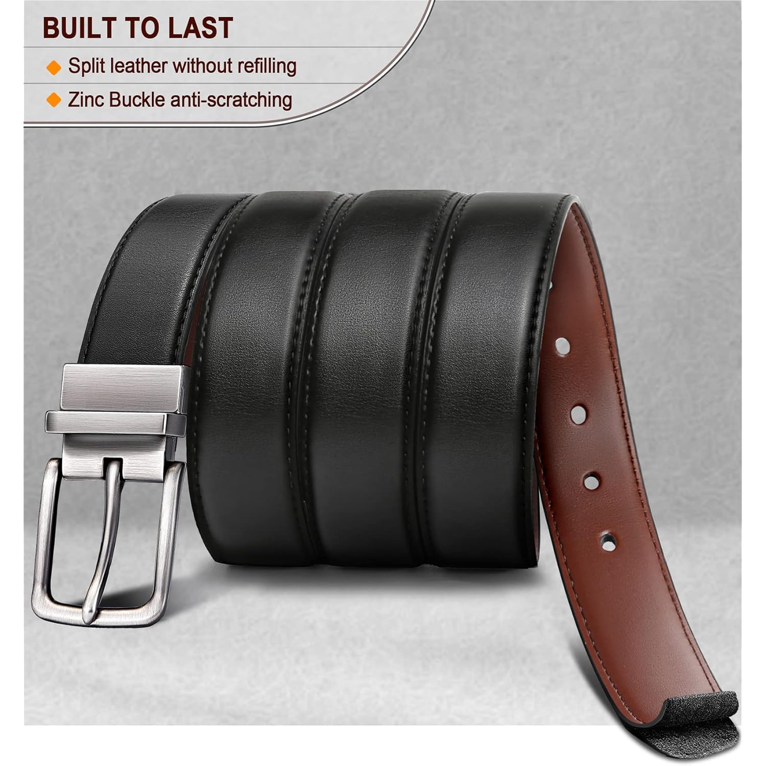 Bulliant Men'S Belt,Reversible Belt Adjustable For Gift Men 1.25”-Cut For Fit-2 Sides In 1 Belt(Not 2)