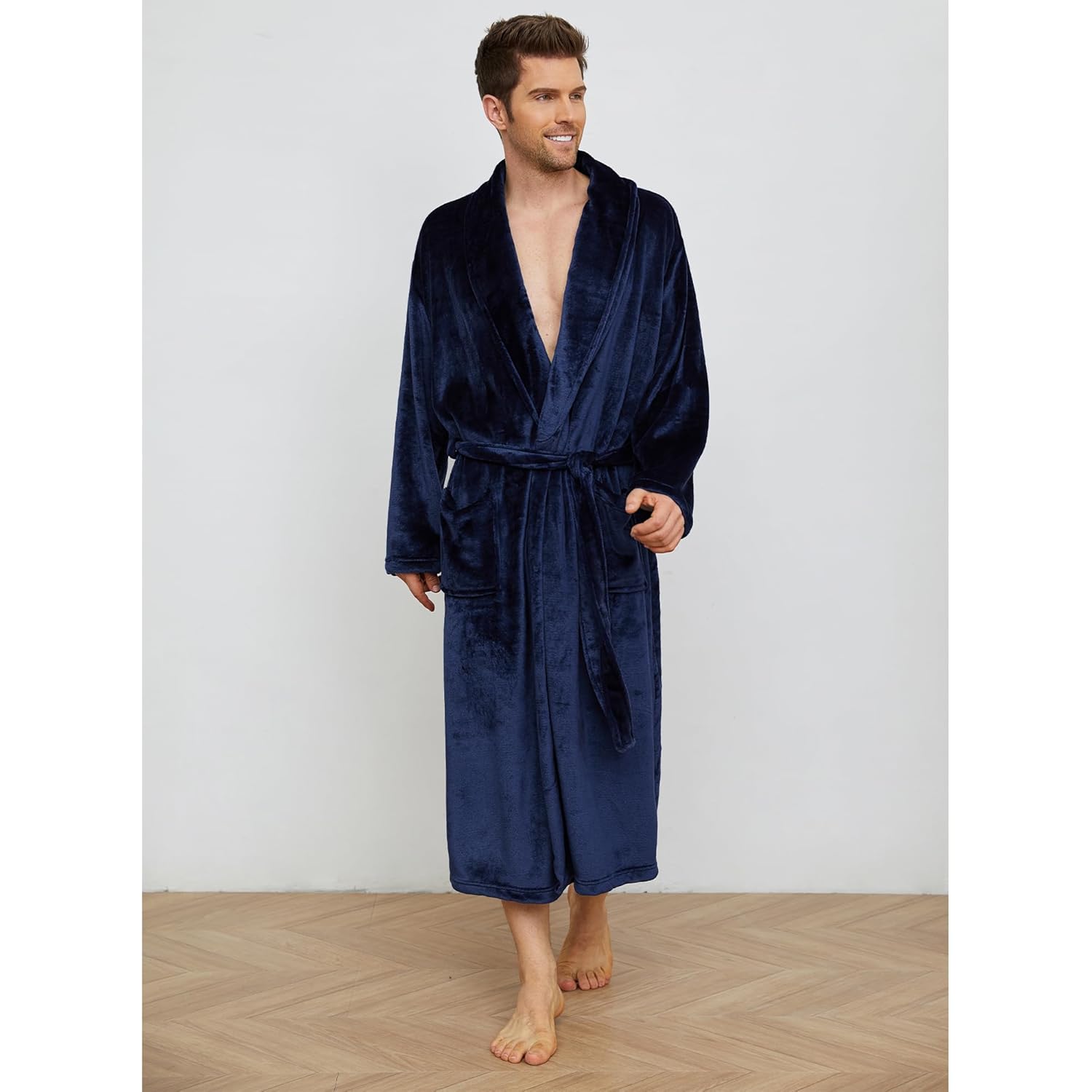 U2Skiin Mens Fleece Robe Plush Collar Shawl Bathrobe