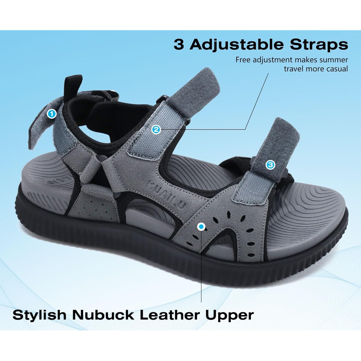 Kuailu Mens Hiking Sandals With Arch Support Sport Recovery Athletic Walking Sandals For Man Outdoor Summer Casual Thick Cushion Beach Water Fisherman Sandal Size 7-15