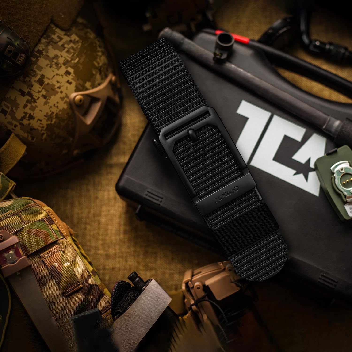 Jukmo Men'S Ratchet Tactical Belt, 1.5" Nylon Web Work Belt With Automatic Slide Buckle, Adjustable Trim To Fit