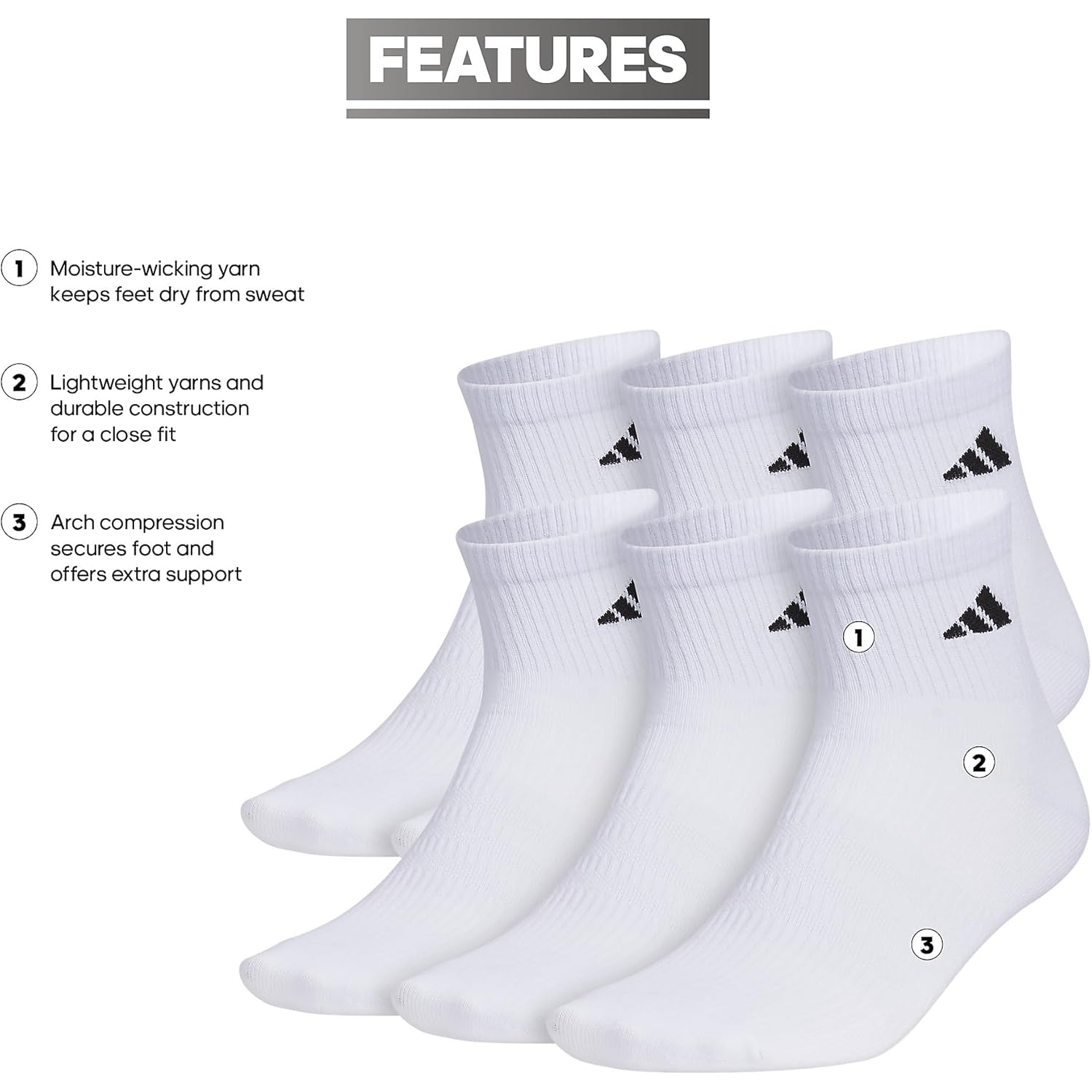 Adidas Men'S Superlite Quarter Socks 6-Pack, Durable, Lightweight, Athletic Breathable With Compression Arch Support