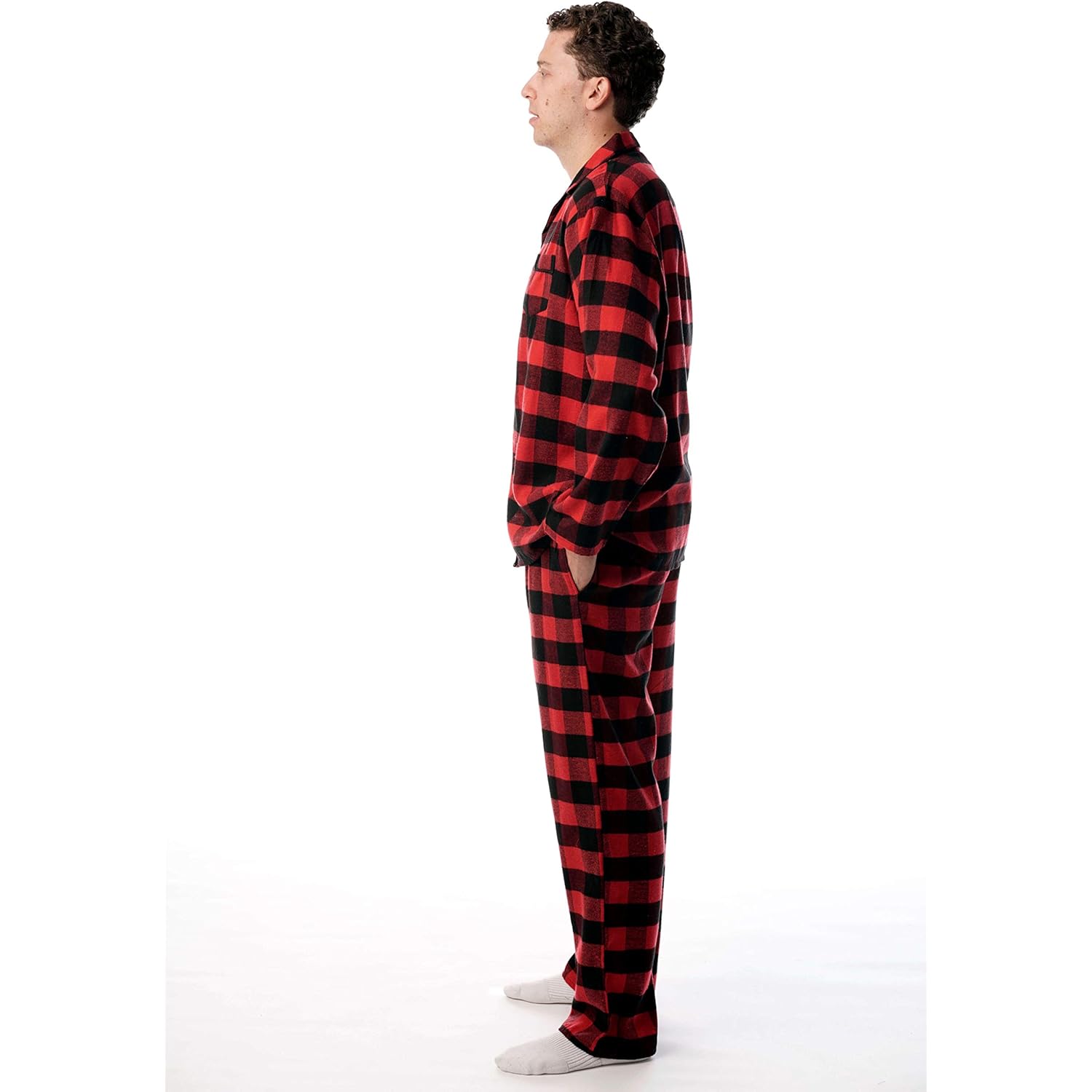#Followme Men’S Plaid Button Front Flannel Pajamas Set - Long Sleeve Long Pant