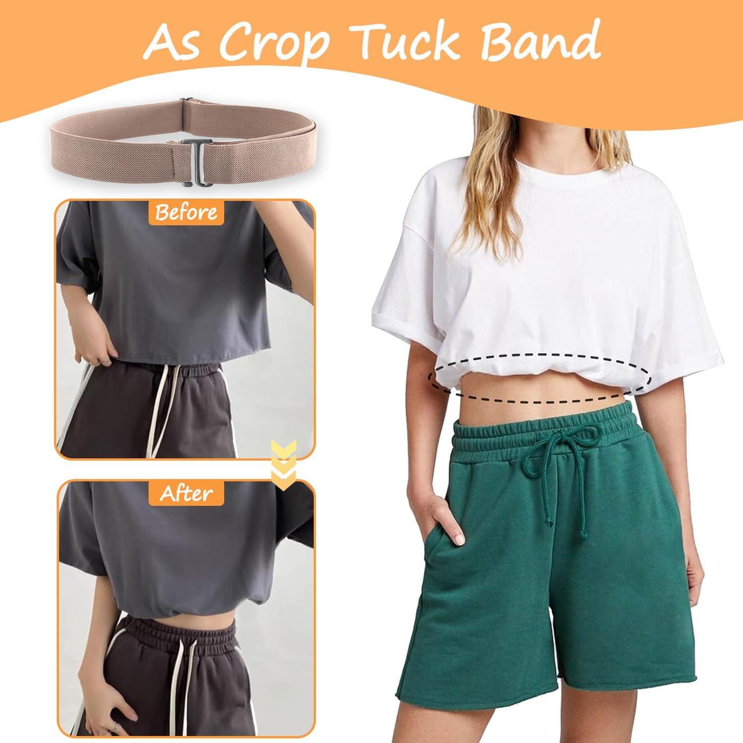 2Pcs No Show Stretch Belt for Women Invisible Elastic Tuck Band