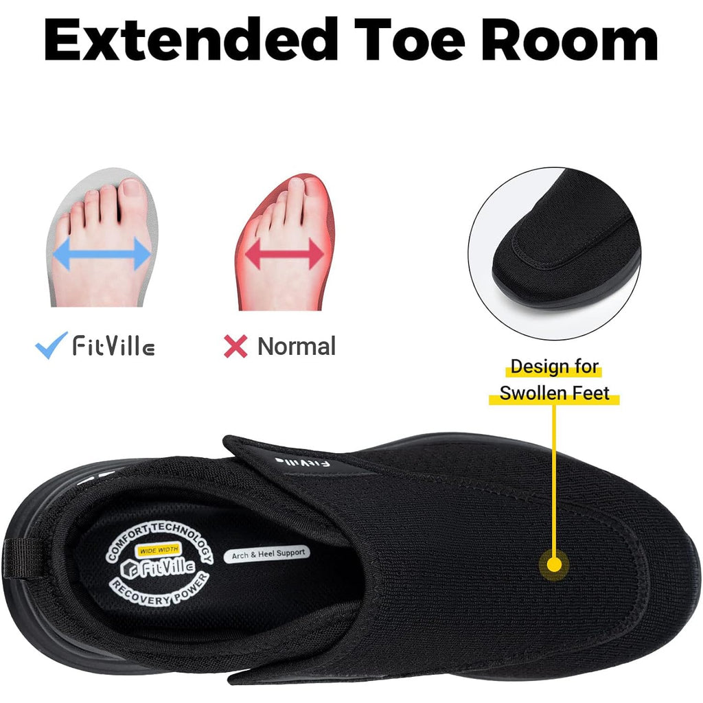 Fitville Diabetic Shoes For Men Extra Wide Slip-On Shoes For Swollen Feet Adjustable Walking Shoes For Elderly Foot Pain Relief Neuropathy - Easytop Wings