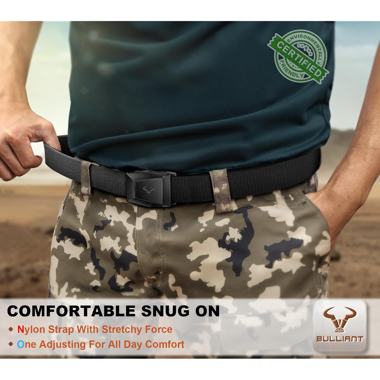 Bulliant Tactical Belt For Men, Men Stretch Nylon Web Gift Belt 1.5"-Hiking Rigger Military Work-Quick Release