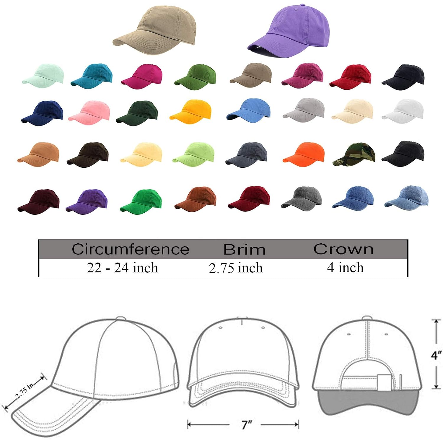 Gelante Baseball Cap Dad Hat 100% Cotton Polo Style Plain Blank Adjustable Size.