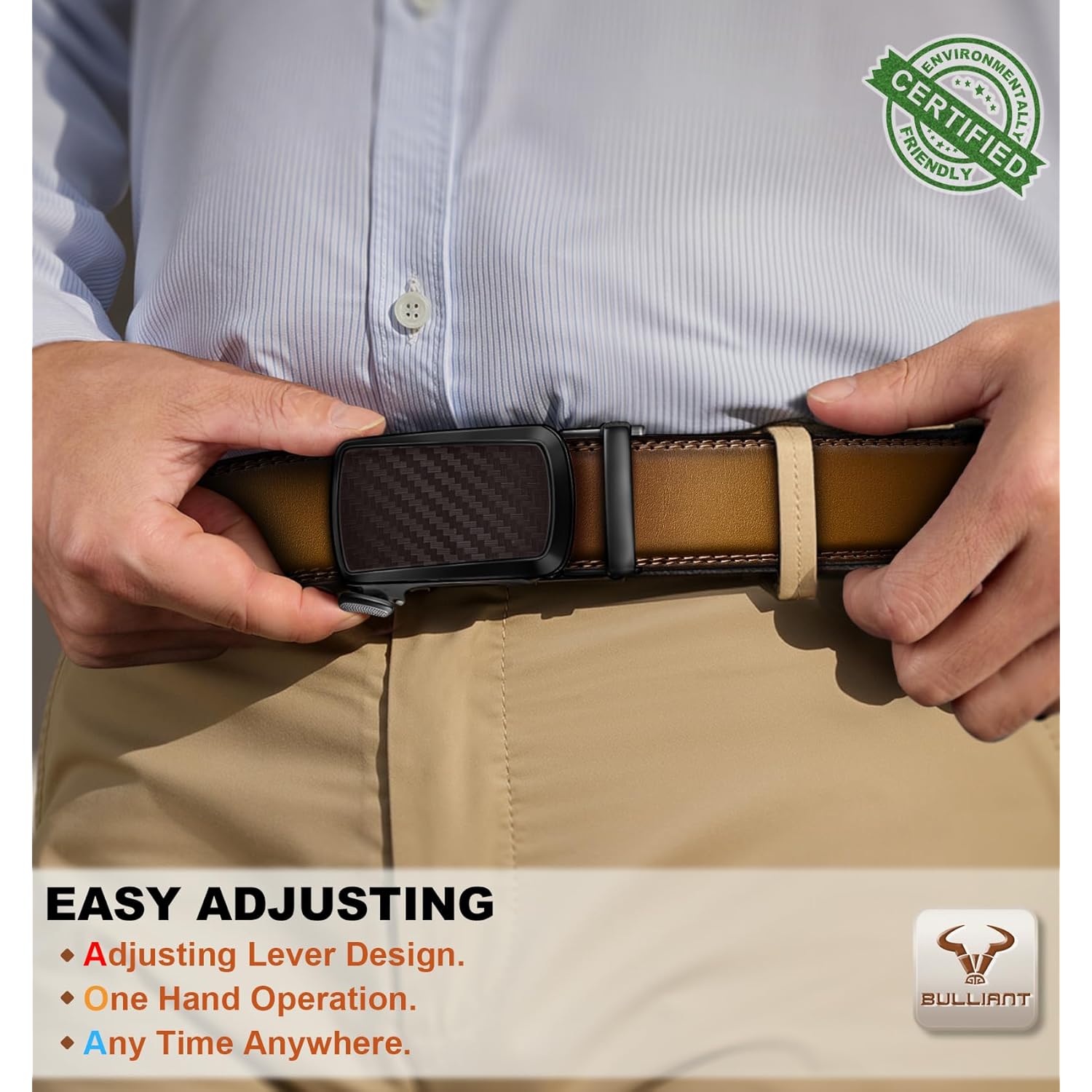 Bulliant Men'S Ratchet Belt 2 Pack-Click Leather Belt Adjustable For Men Gift 1 3/8-Cut For Perfect Fit