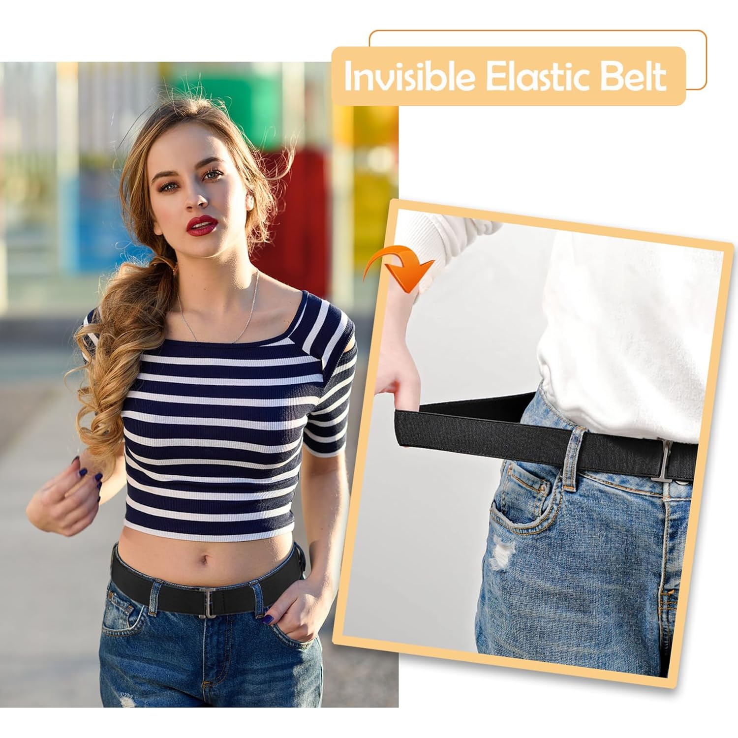 2Pcs No Show Stretch Belt for Women Invisible Elastic Tuck Band