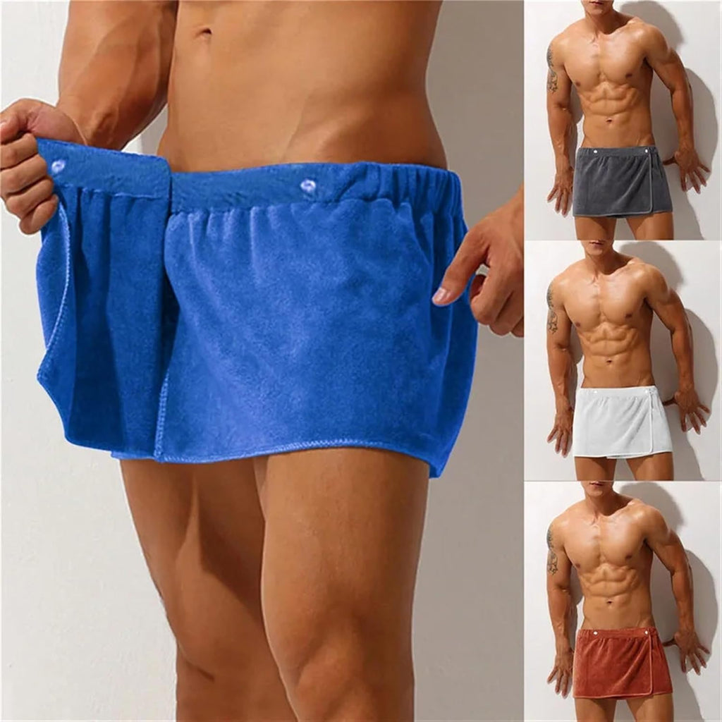 Men Shorts Bathrobe Sleep Bottoms Microfiber Pajamas Nightwear Short Towel Pants Side Split Bathrobe Culottes Soft