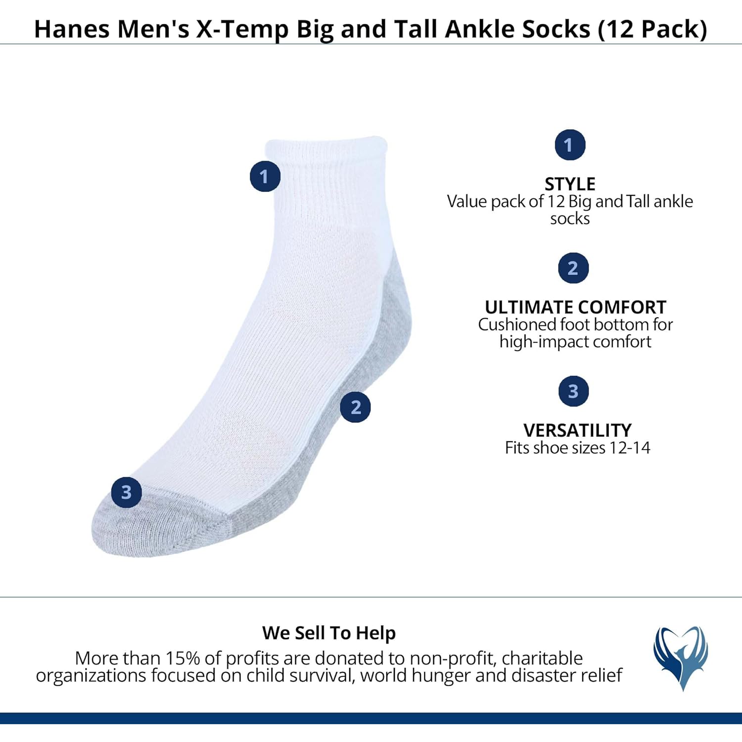 Hanes Mens Socks, X-Temp Cushioned Ankle Socks, 12-Pack