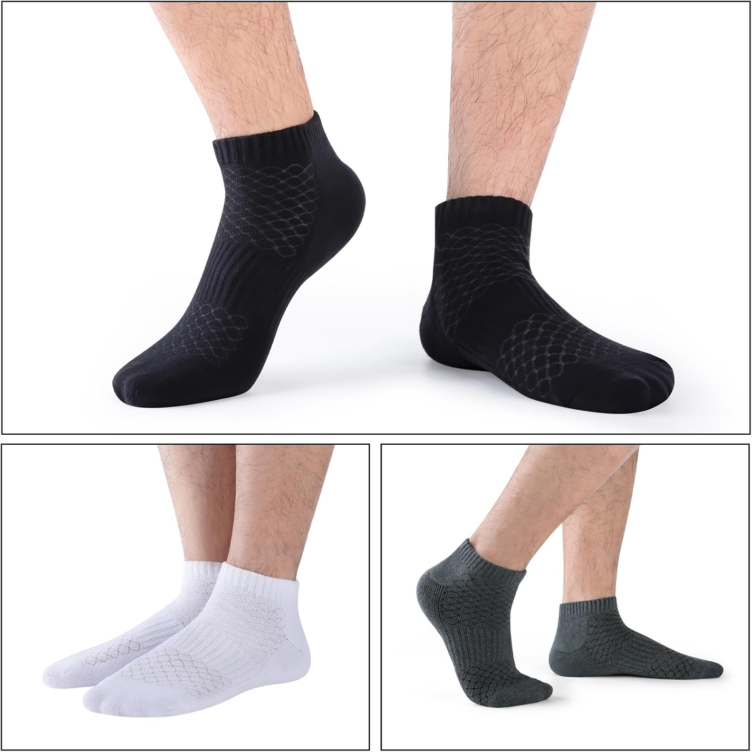 Mens 100% Cotton Cushioned Ankel Socks, Athletic Performance Running Moisture Wicking Breathable Socks