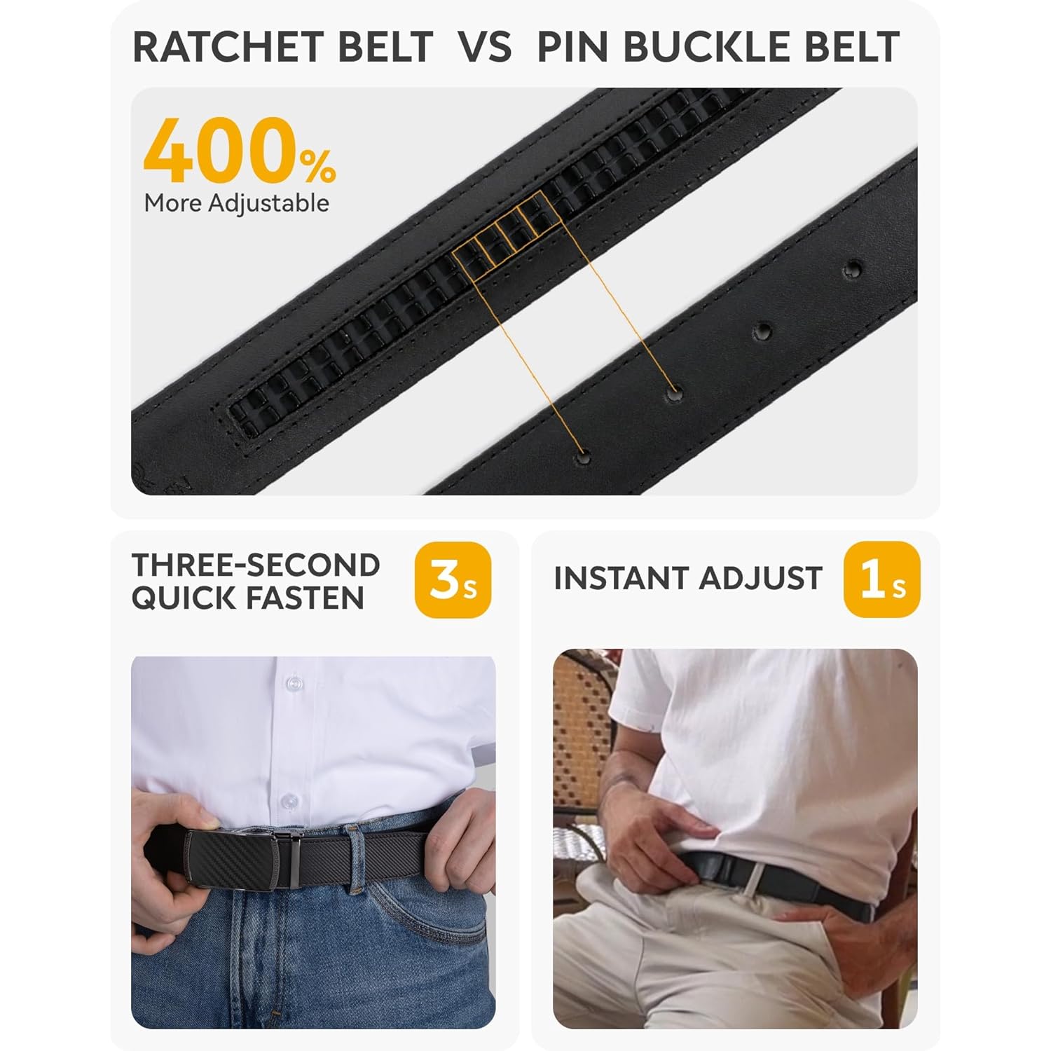 Chaoren Mens Belt - Mens Ratchet Belt Leather 1 3/8" For Dress Pant - Micro Adjustable Belt Fit Everywhere