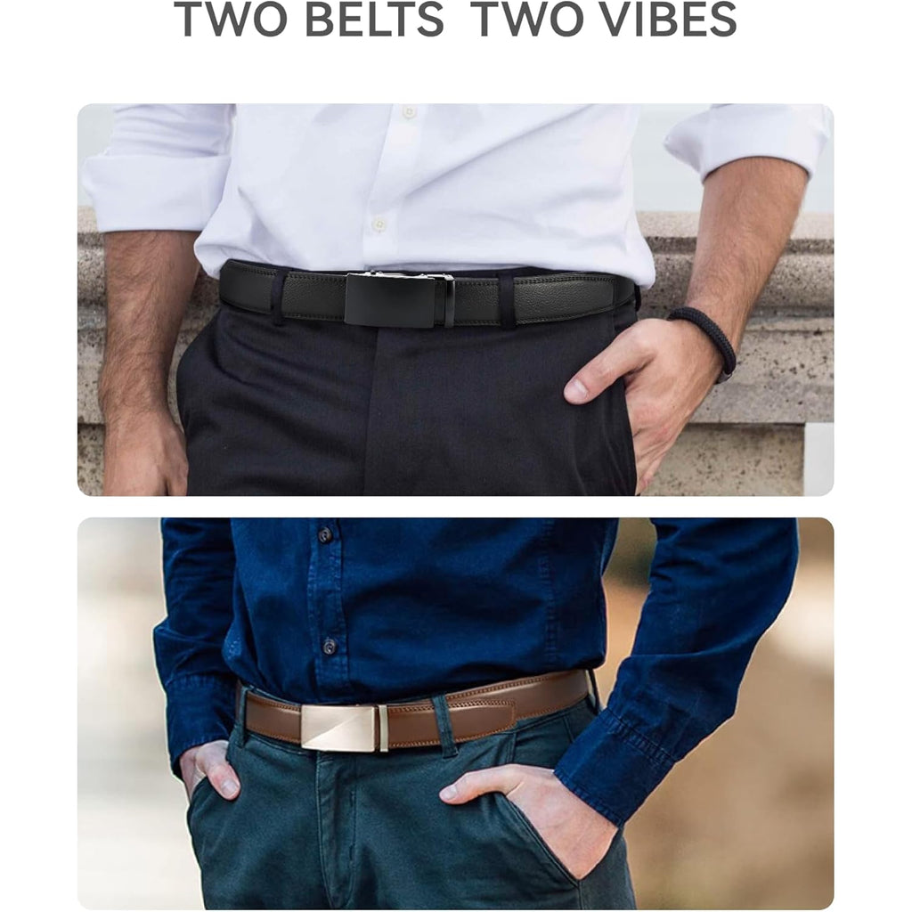 Chaoren Leather Ratchet Belt Men 2 Pack - Customizable Fit, Effortless Style (35Mm)