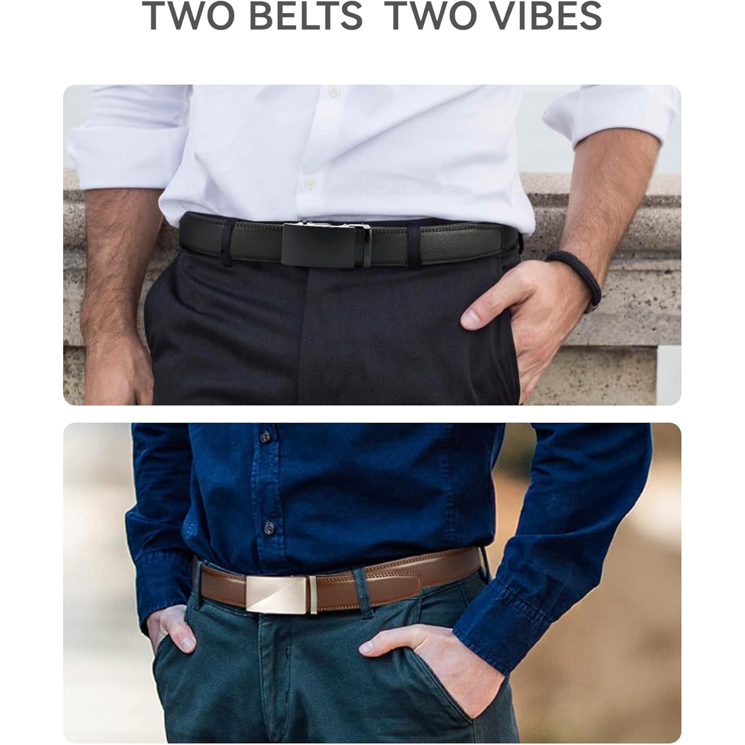 Chaoren Leather Ratchet Belt Men 2 Pack - Customizable Fit, Effortless Style (35Mm)