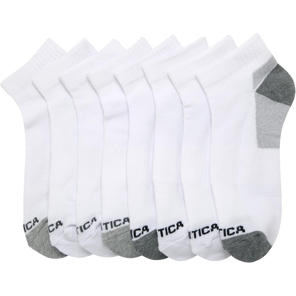 Nautica Mens Quarter Socks - 8 Pack Soft Cushioned Athletic Stretch Performance High Quarter Cut Ankle Socks For Men