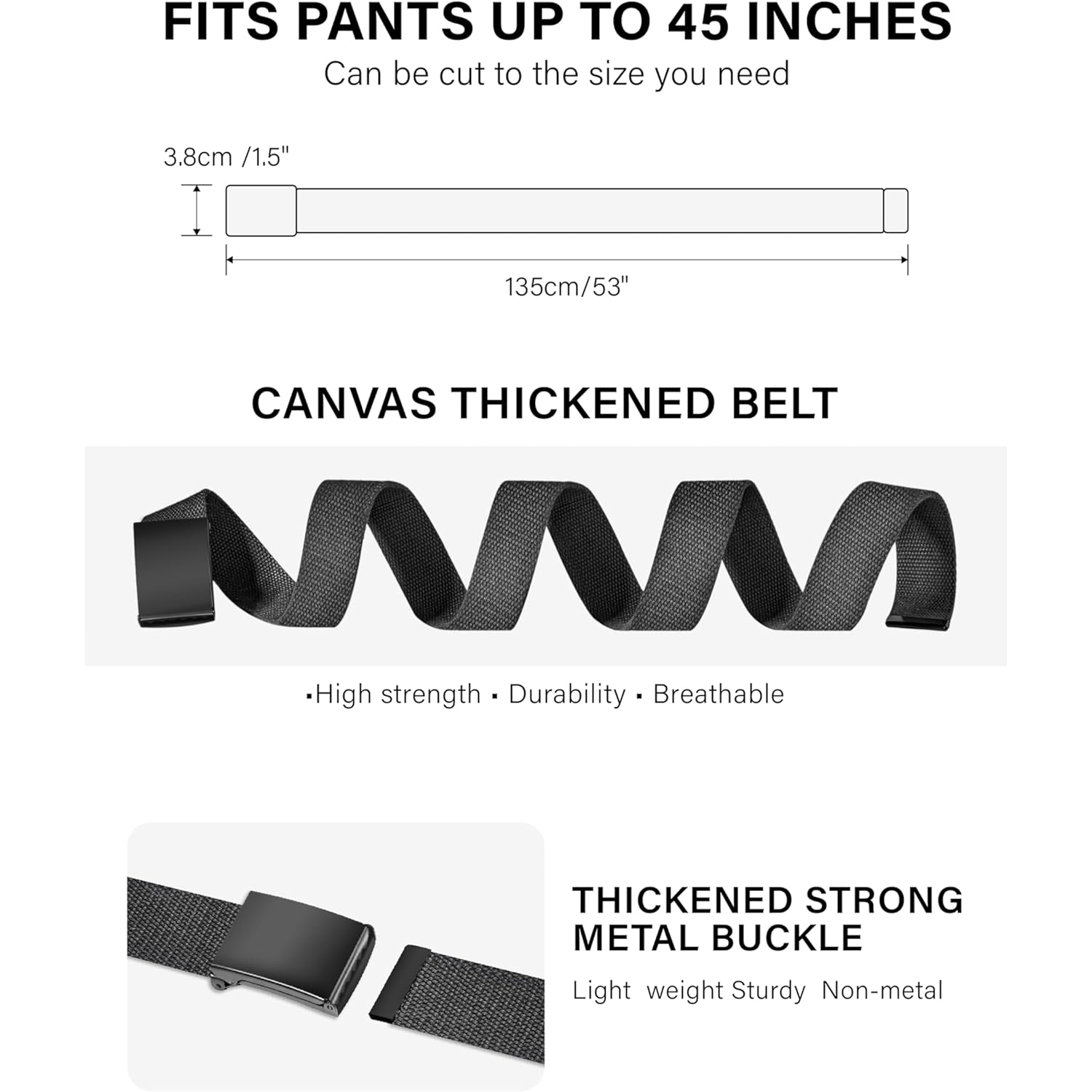 Lxmy Mens Belt,Work Belts For Men,Mens Holeless Adjustable Canvas Web Cloth Fabric Belts,Black Casual Dress Business Belt