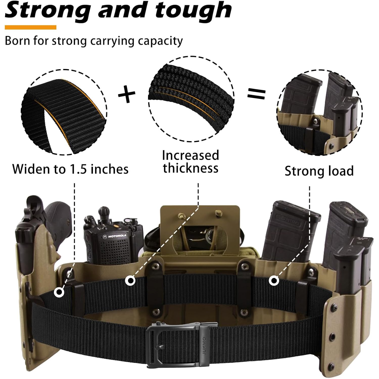 Jukmo Men'S Ratchet Tactical Belt, 1.5" Nylon Web Work Belt With Automatic Slide Buckle, Adjustable Trim To Fit