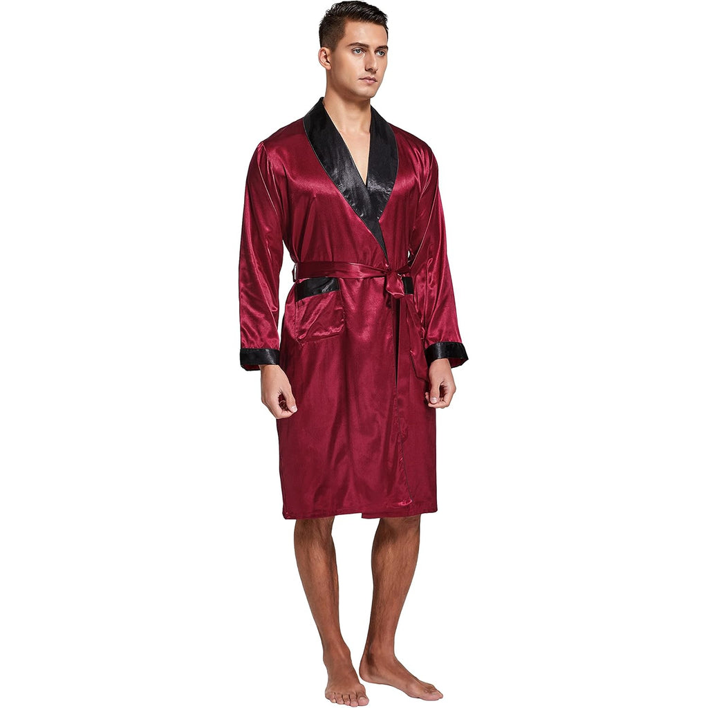 Tony & Candice Men'S Satin Robe Lightweight Long Sleeve Silk Kimono Bathrobe With Shorts Set Sleepwear