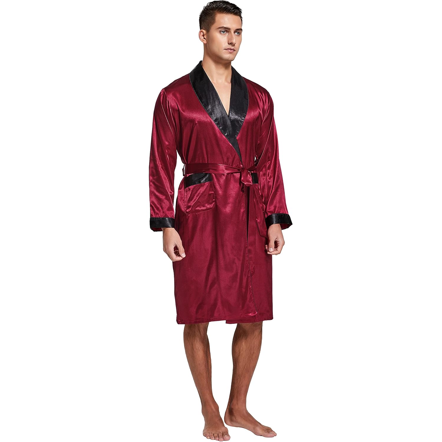 Tony & Candice Men'S Satin Robe Lightweight Long Sleeve Silk Kimono Bathrobe With Shorts Set Sleepwear