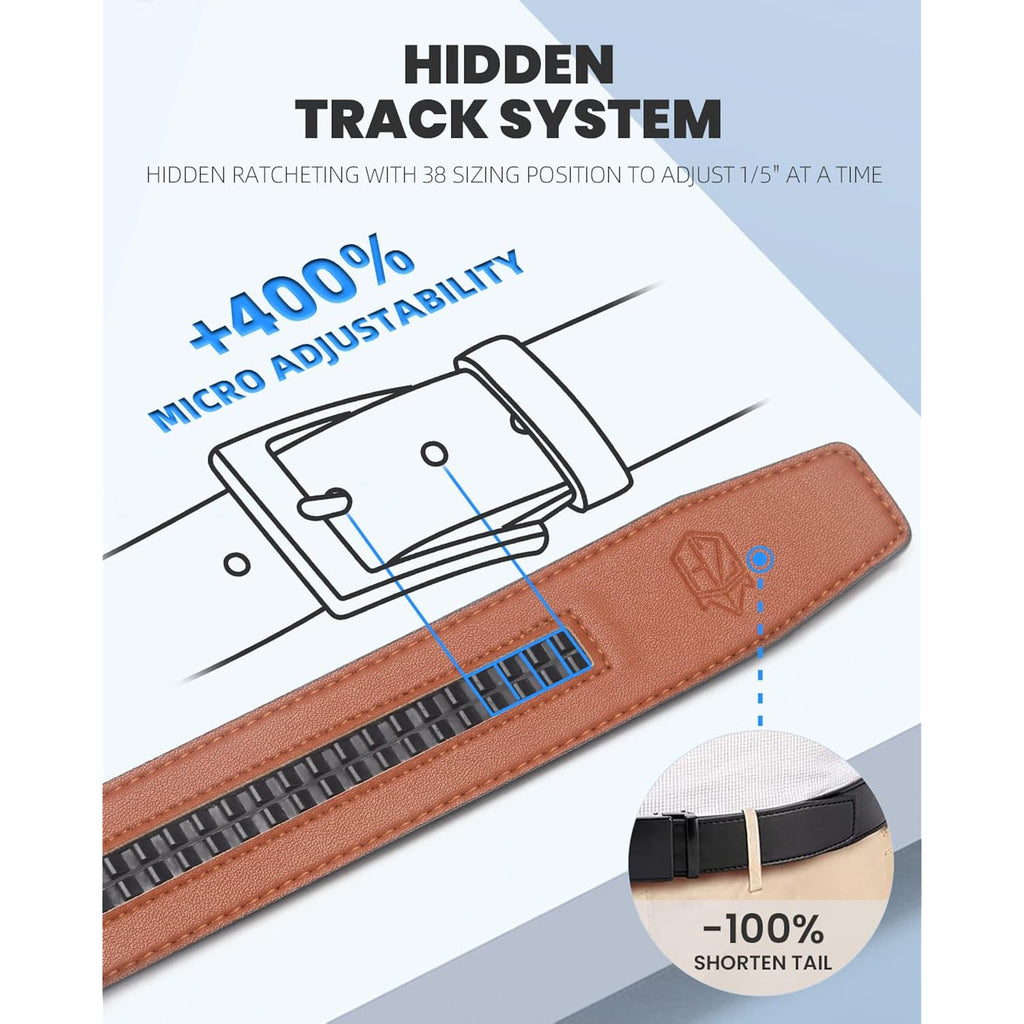 Zitahli Ratchet Belt For Men - 2 Packs Leather Mens Belt For Gift Men Dress And Casual,Trim To Fit