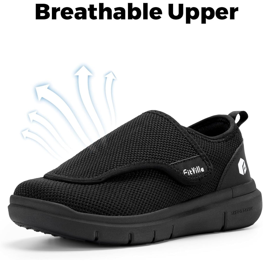 Fitville Diabetic Shoes For Men Extra Wide Slip-On Shoes For Swollen Feet Adjustable Walking Shoes For Elderly Foot Pain Relief Neuropathy - Easytop Wings