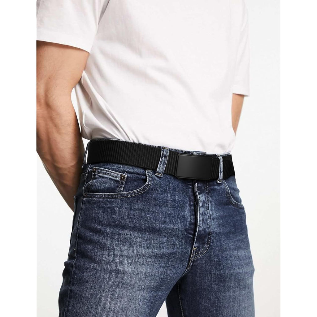 Jukmo Men'S 1.5" Nylon Ratchet Belt, Casual Web Click Belt With Slide Buckle For Jeans, No Holes Adjustable Trim To Fit