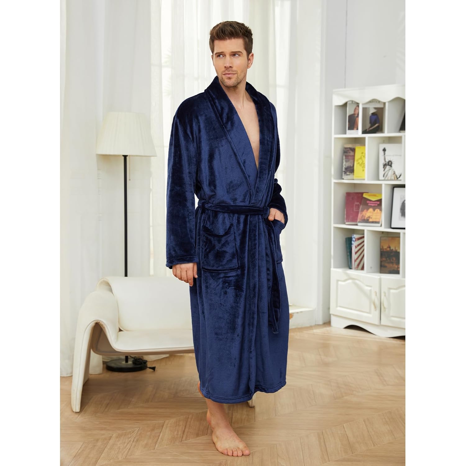 U2Skiin Mens Fleece Robe Plush Collar Shawl Bathrobe