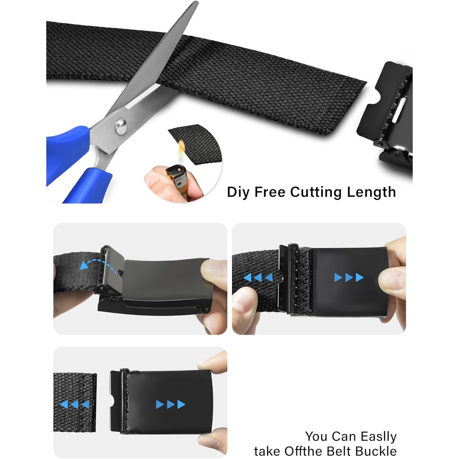 Lxmy Mens Belt,Work Belts For Men,Mens Holeless Adjustable Canvas Web Cloth Fabric Belts,Black Casual Dress Business Belt