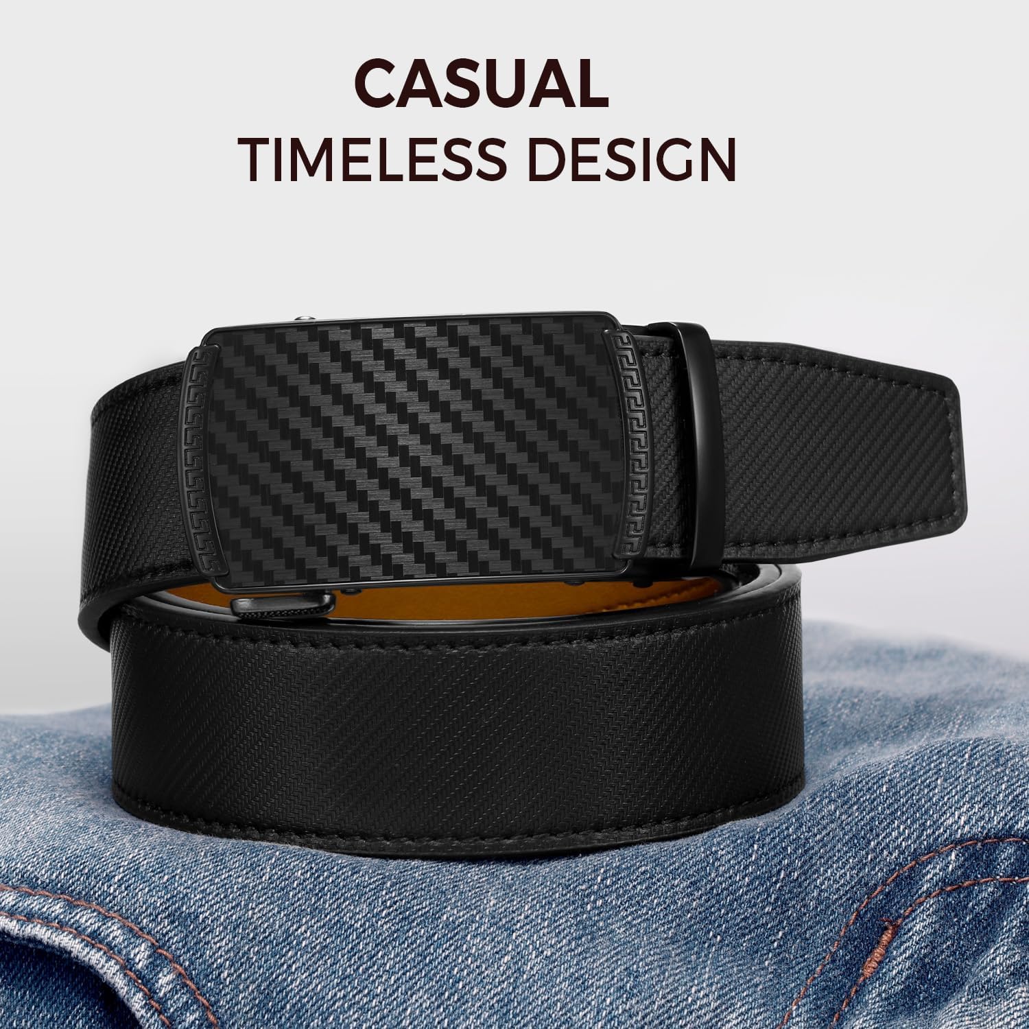 Zitahli Belt Men,Leather Ratchet Belt For Men Dress Casual Every Day With Adjustable Buckle,Trim To Fit For Gift