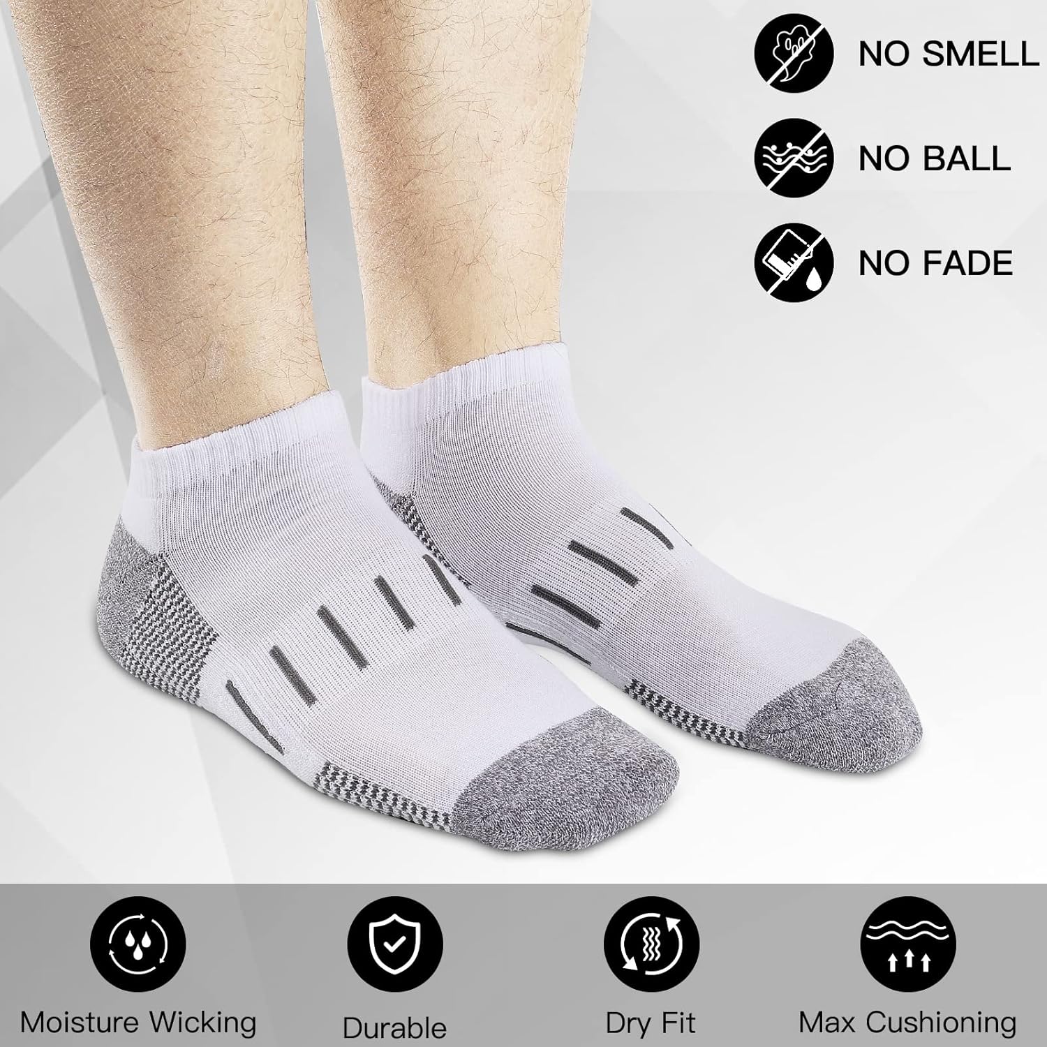 Heatuff Mens Athletic Ankle Socks Moisture Wicking Cushion Running Low Cut Sock 6 Pack