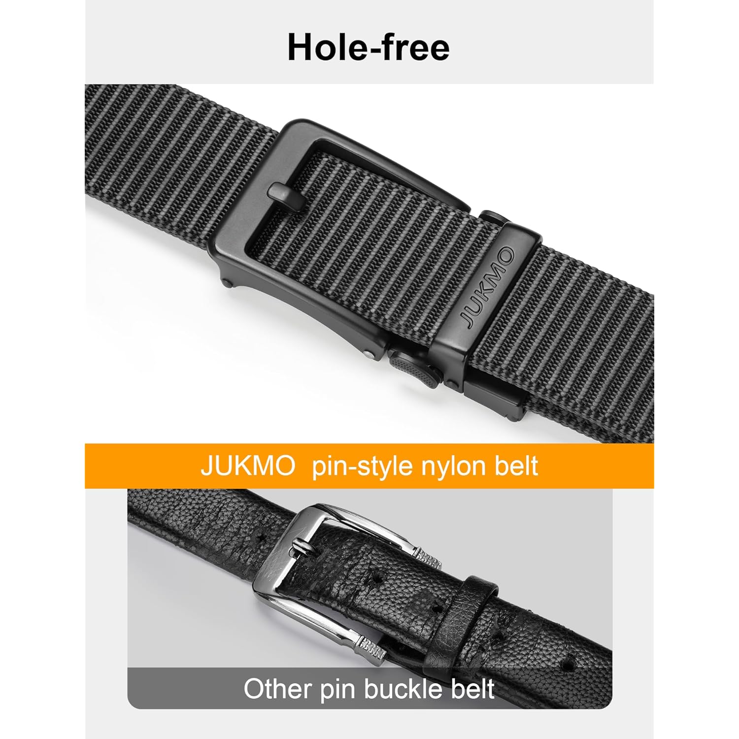 Jukmo Men'S 1.5" Ratchet Belt - No Hole Adjustable Pin-Look Buckle For Jeans & Chinos | Trim-To-Fit Nylon Webbing