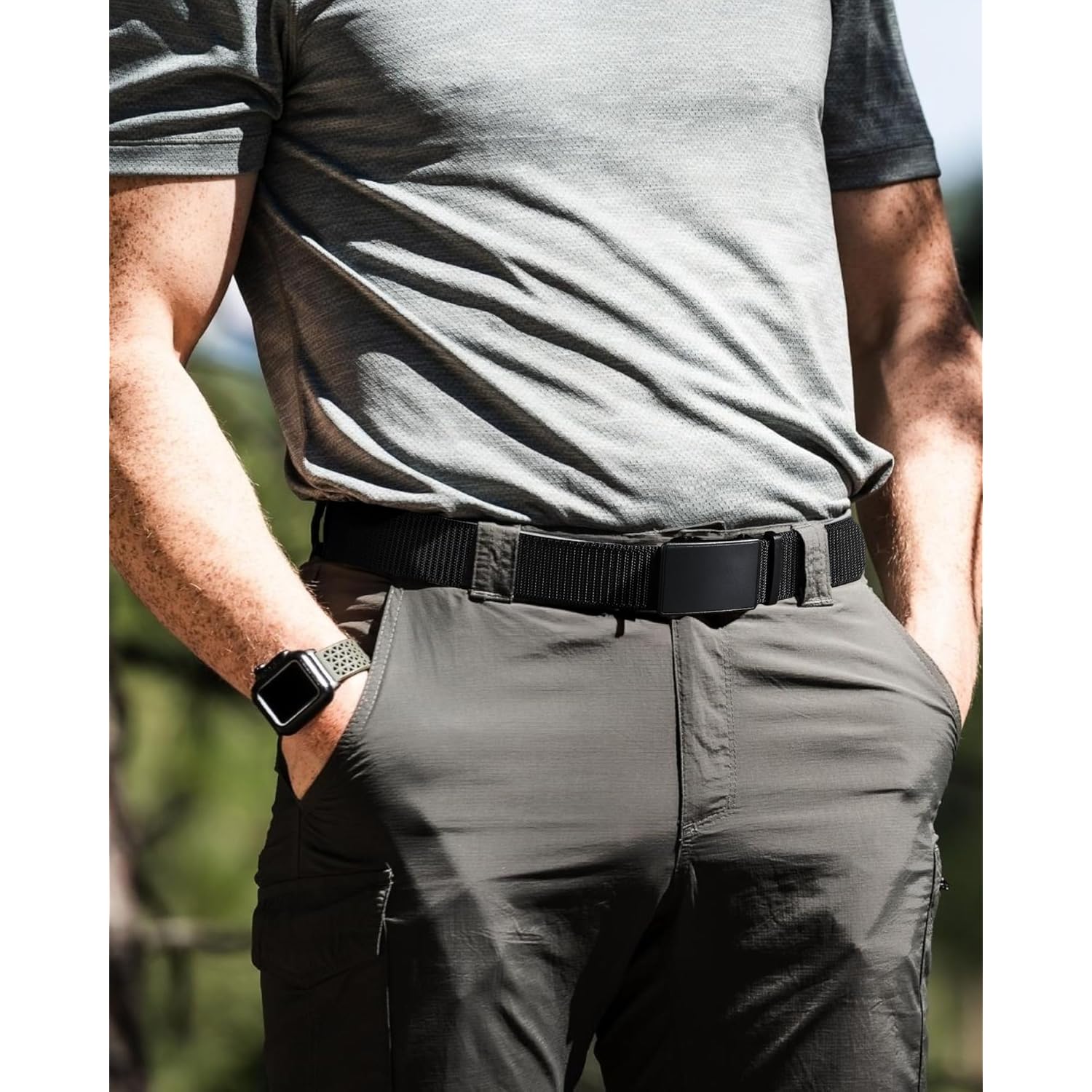 Chaoren 1.5" Nylon Ratchet Belts For Men - Adjustable Casual Work Belt With Slide Buckle - Trim To Fit