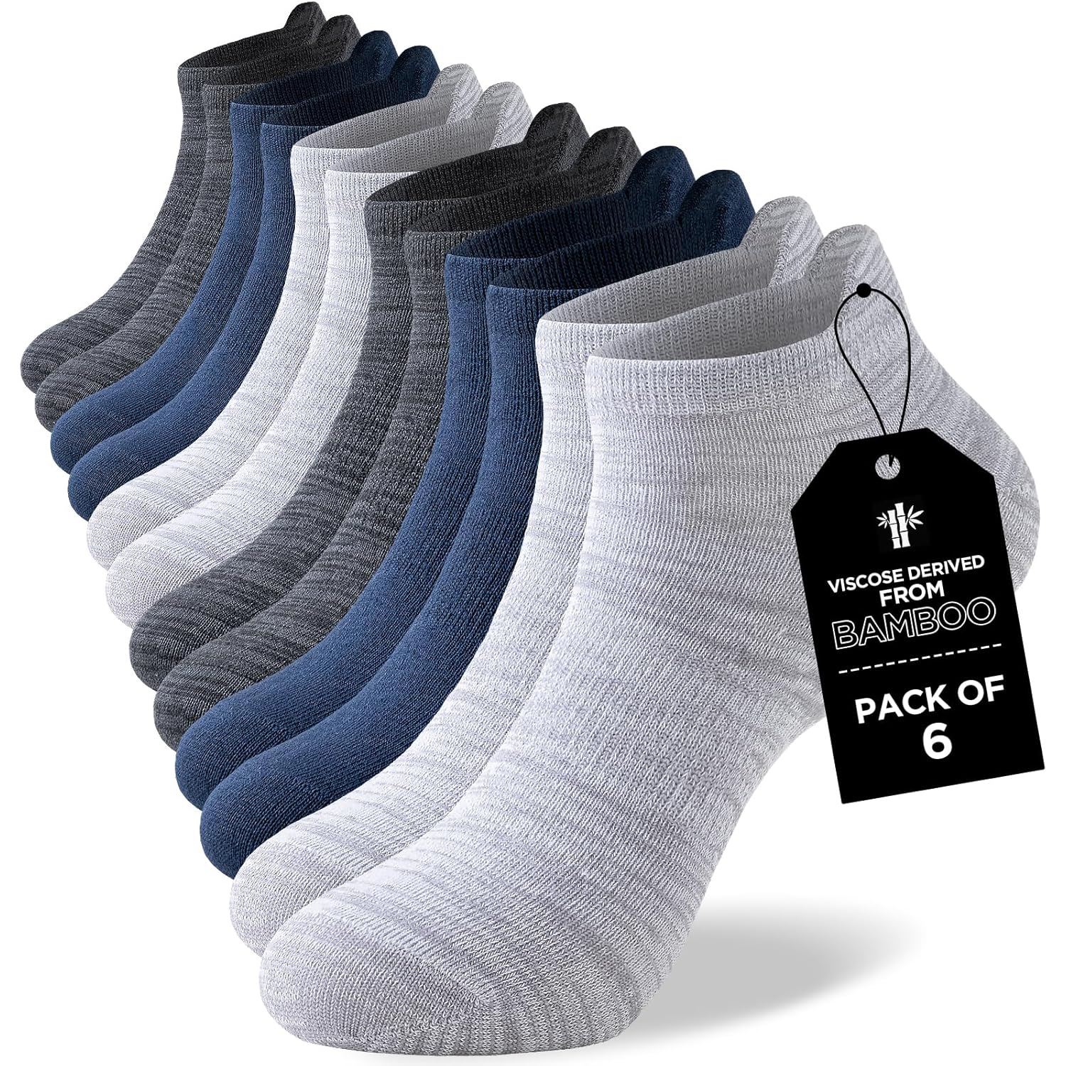 Ankle Socks For Men, 6 Pairs Bamboo Rayon Breathable Sports Low Cut Thin, Multicolor Size 6-8 9-11 12-14